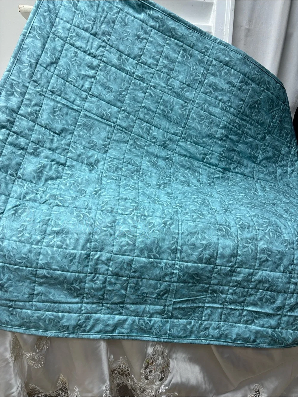 Light Teal & Cream Patchwork Small Quilt